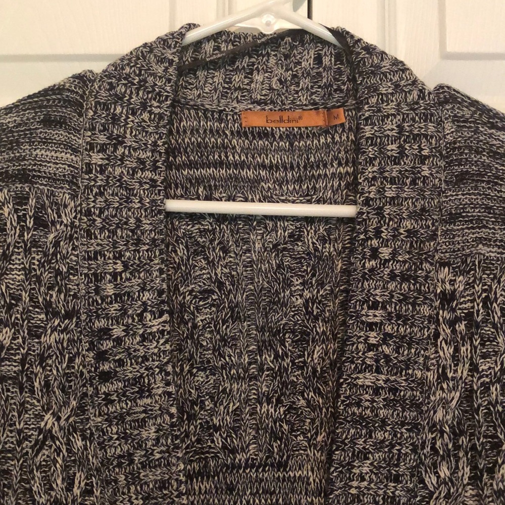 Navy & White Long Knit Cardigan